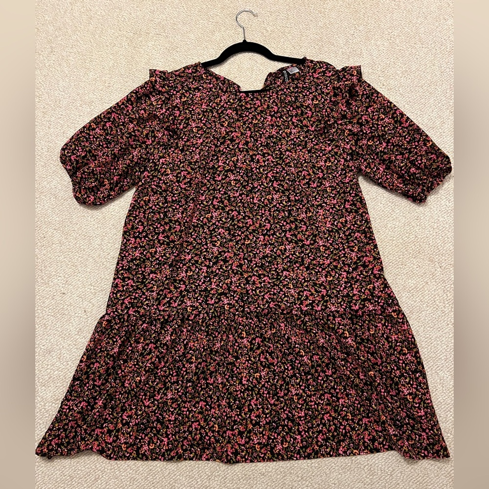 H&M Black Midi Dress with Pink Floral Print